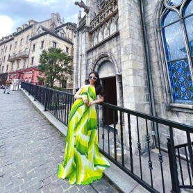 Đầm maxi dập ly cổ yếm