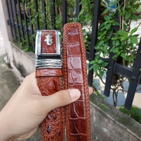 Thắt lưng da cá sấu liền nguyên tấm đan viền thủ công