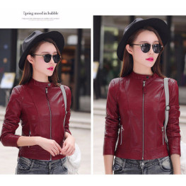 Áo khoác da nữ cổ tròn style Hàn Quốc KRNU15