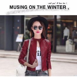 Áo khoác da nữ cổ tròn style Hàn Quốc KRNU15